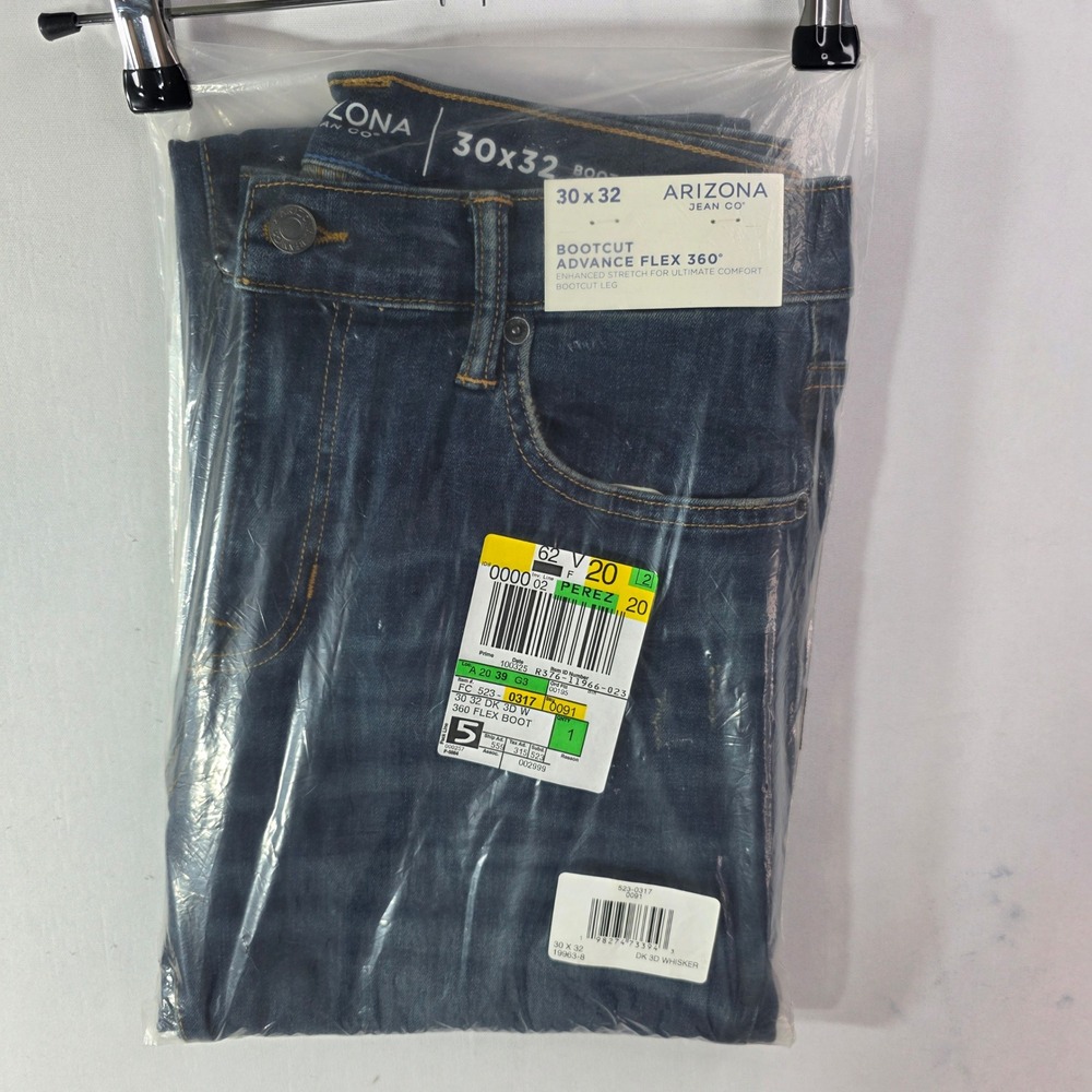 Arizona Advance Flex 360 Bootcut Jeans Mens 30x32 Dark 3D Whisker Stretch NWT